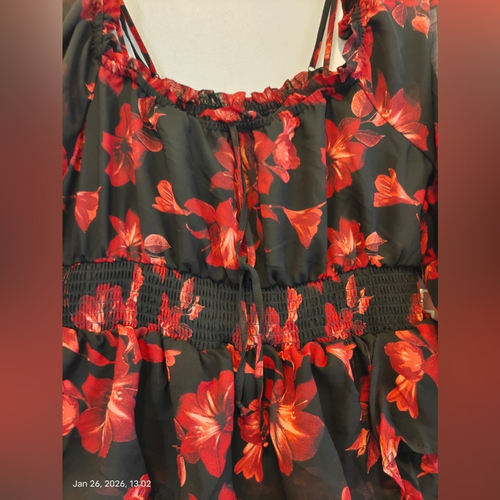 Faded Rose Women's Dress Size L Black & Red Long Sleeves Elastic Waist - Picture 5 of 7